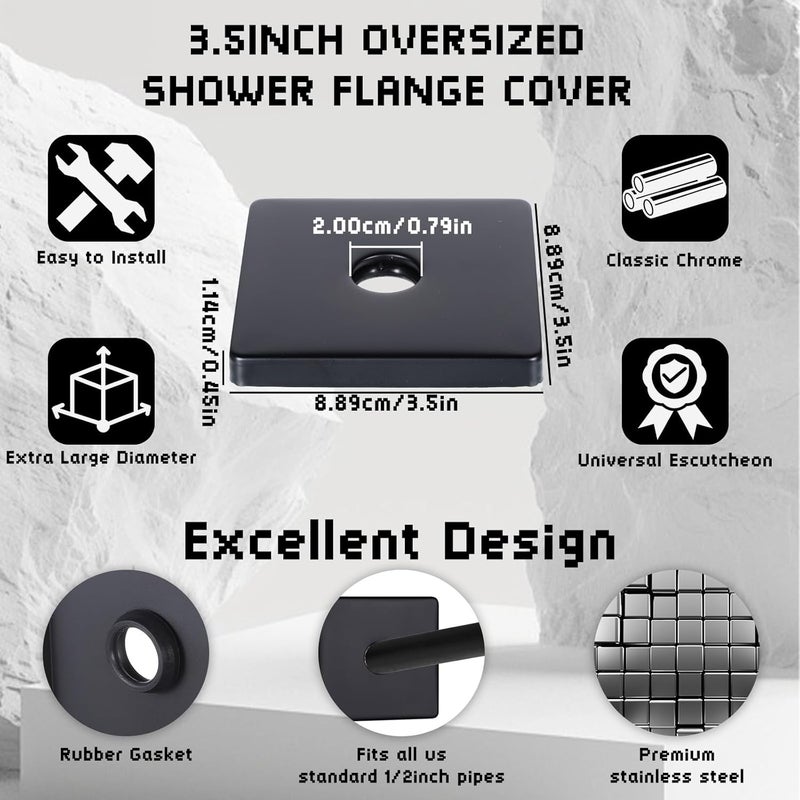 Qulkws 3.5 Inch Large Shower Arm Flange Square Plumbing Cover Plates Square Shower Flange Cover Escutcheon Covers Plate Escutcheon Covers Plate for Showers Head Arms (Matte Black) - Image 3